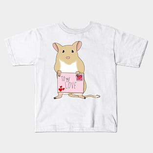 Cute golden gerbil holding love letter Kids T-Shirt